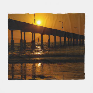 Sunset Ocean Beach Pier - Beach Sunset Fleece Blanket