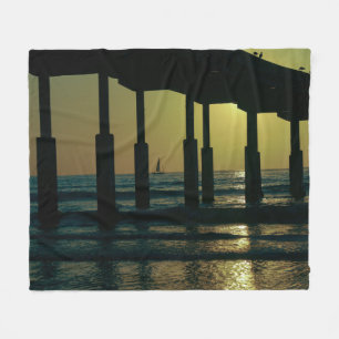 Sunset Ocean Beach Pier - Beach Sunset Fleece Blanket