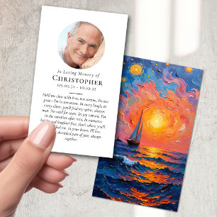 Sunset Ocean Boat Photo Prayer Memorial Calling Card