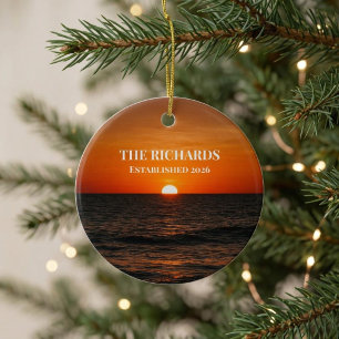 Sunset Ocean Custom Name Ceramic Tree Decoration