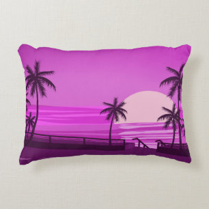 Sunset, ocean, evening, palm trees sea shore, decorative cushion