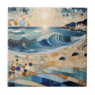 Sunset Ocean Geometric Modern Abstract Surreal Tile