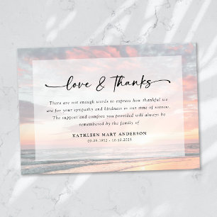 Sunset Ocean Love and Thanks Funeral Thank You Card