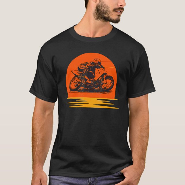 Sunset Ocean Mens Motorcycle Speed Racing Graphic T-Shirt (Front)