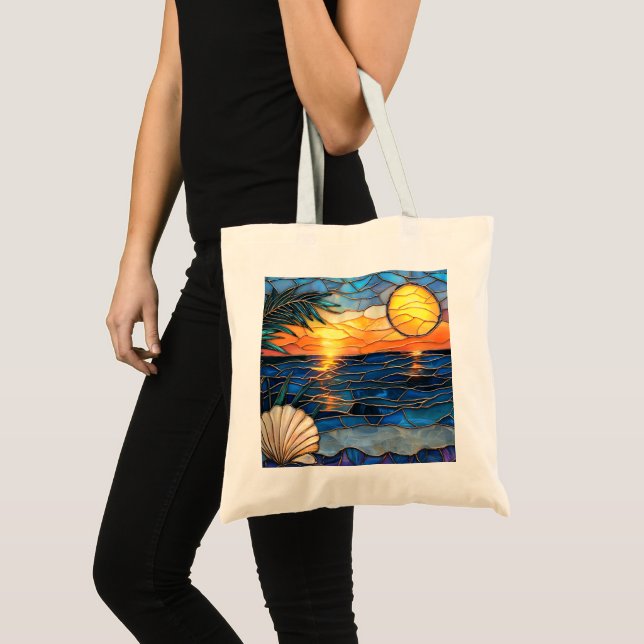 Sunset Ocean Stained Glass Tote Bag (Front (Product))