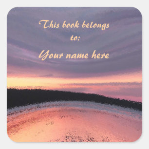 Sunset Ocean Waves Abstract Bookplate Square Sticker