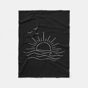 Sunset ocean waves minimal line art freedom design fleece blanket