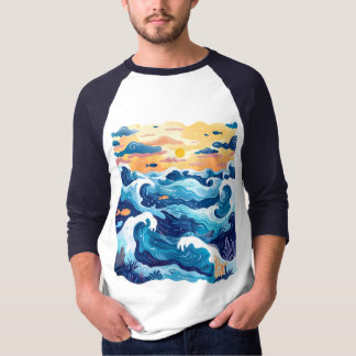 Sunset Ocean Waves T-Shirt – Artistic Sea and Sky 