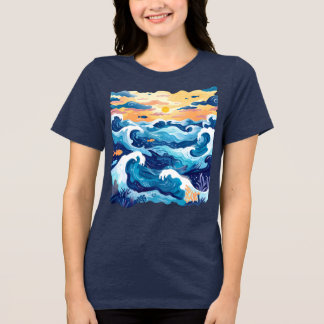 Sunset Ocean Waves T-Shirt – Artistic Sea and Sky  Tri-Blend Shirt