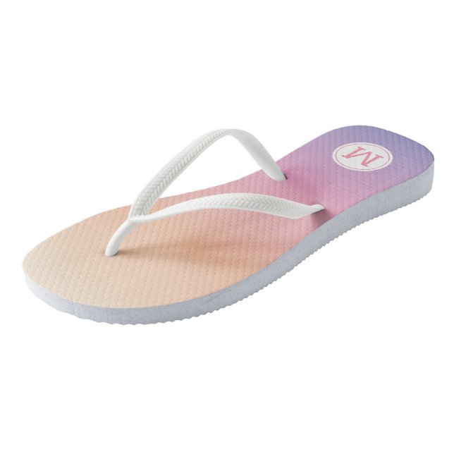 Sunset Ombre Purple Pink Peach Monogram Jandals (Angled)
