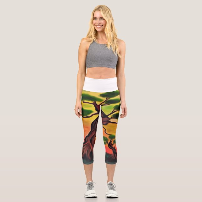 Sunset on a hill capri leggings (Front)