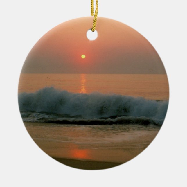 Sunset on a N. Carolina Beach Ceramic Tree Decoration (Front)