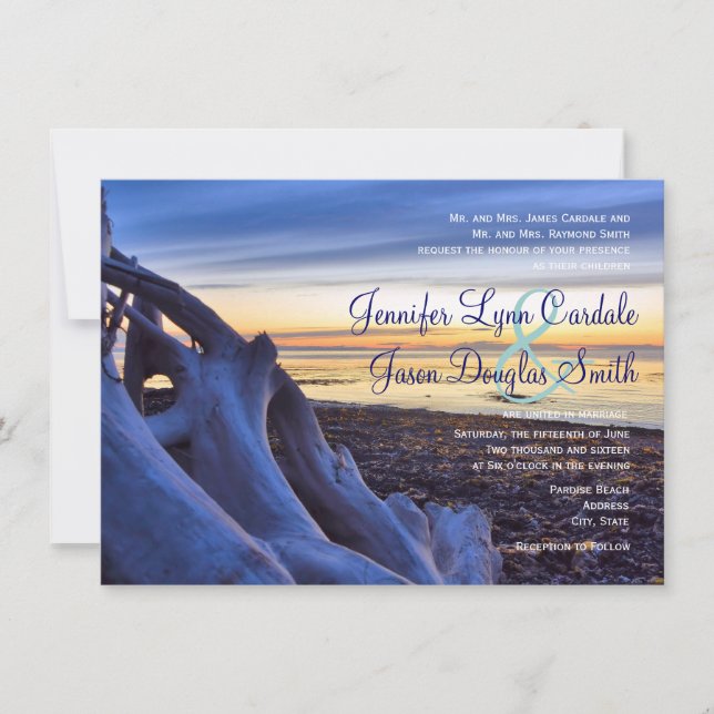 Sunset on Beach Evening Wedding Invitations (Front)