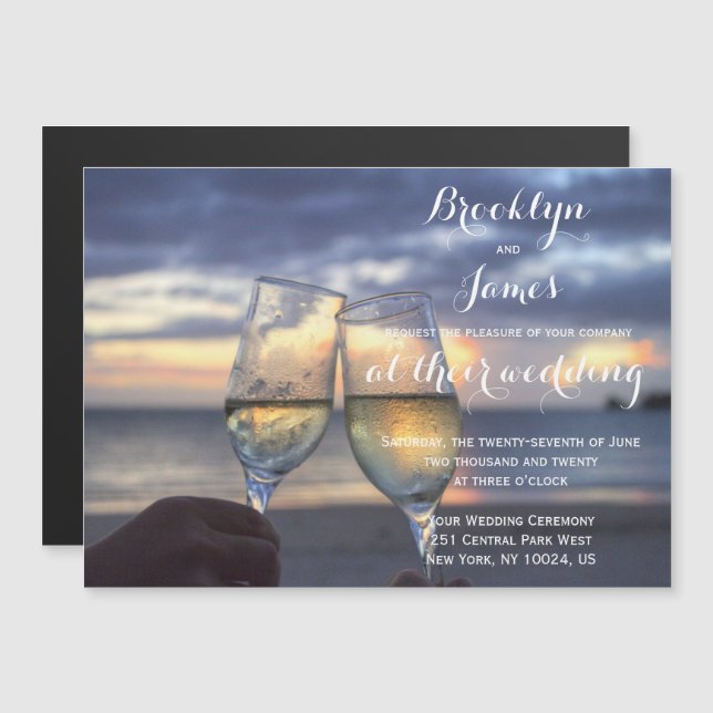 Sunset On Beach Wedding Invitations Magnets (Front/Back)