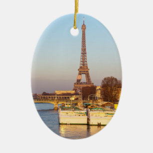 Sunset on Eiffel tower and Pont Rouelle - Paris Ceramic Tree Decoration