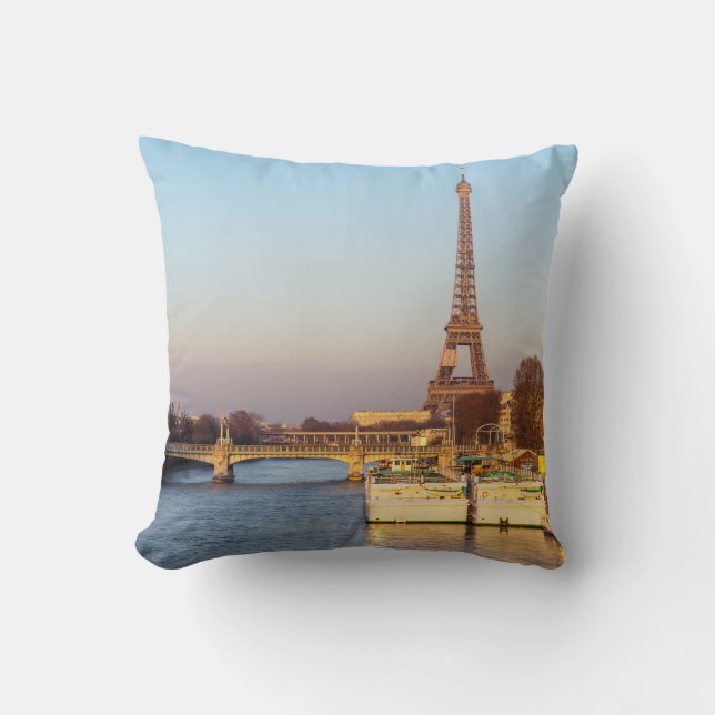 Sunset on Eiffel tower and Pont Rouelle - Paris Cushion (Front)