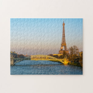 Sunset on Eiffel tower and Pont Rouelle - Paris Jigsaw Puzzle