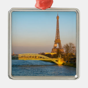 Sunset on Eiffel tower and Pont Rouelle - Paris Metal Tree Decoration