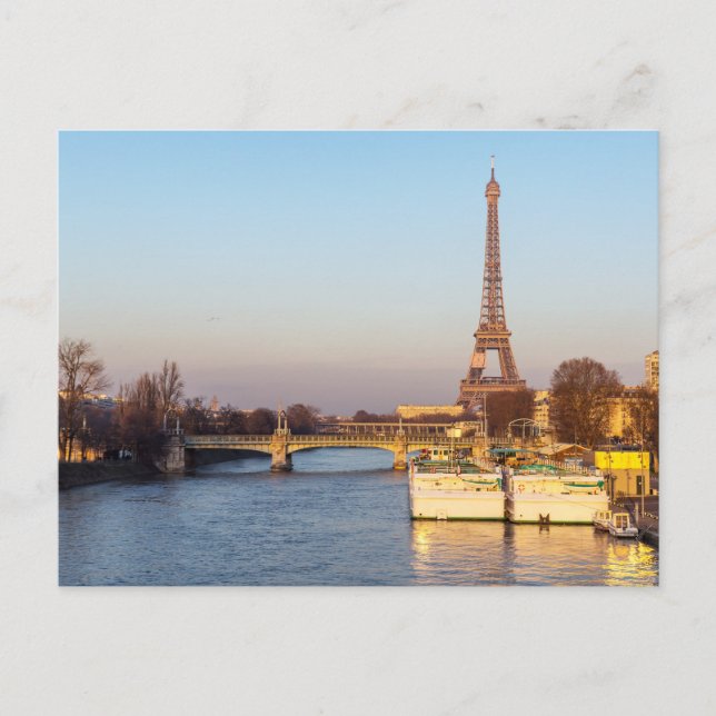 Sunset on Eiffel tower and Pont Rouelle - Paris Postcard (Front)