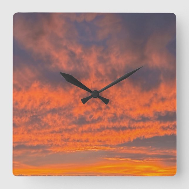 Sunset on Fire Square Wall Clock (Front)