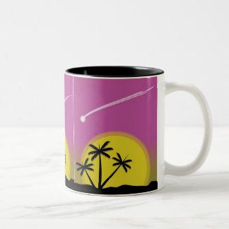 Sunset on Island, Palm Trees and Shooting Star Two-Tone Coffee Mug