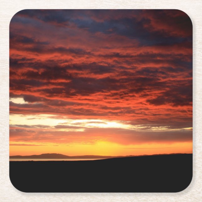 Sunset on Islay, Scotland Square Paper Coaster (Front)
