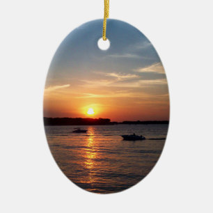 Sunset on Lake Okoboji, Iowa Ceramic Tree Decoration