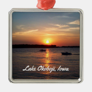 Sunset on Lake Okoboji, Iowa Metal Tree Decoration