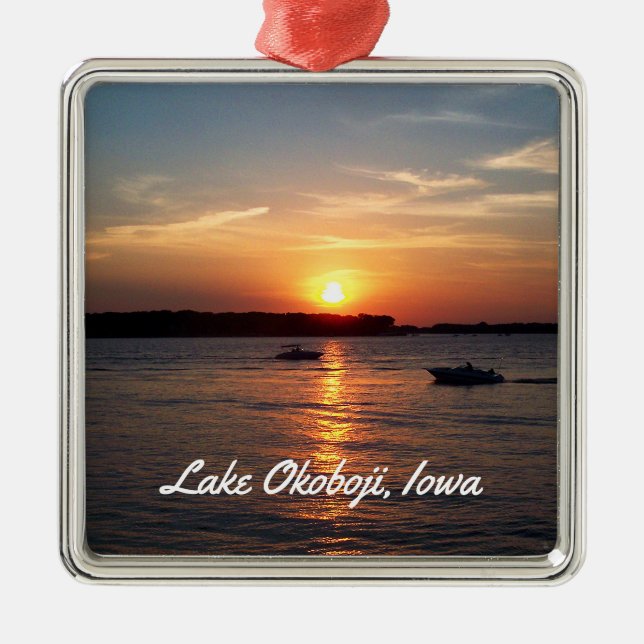 Sunset on Lake Okoboji, Iowa Metal Tree Decoration (Front)