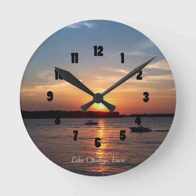 Sunset on Lake Okoboji, Iowa Round Clock (Front)