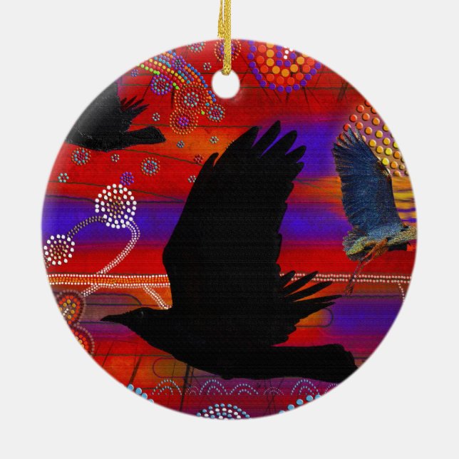 Sunset on Lake Wendouree Australian Aboriginal Art Ceramic Tree Decoration (Back)