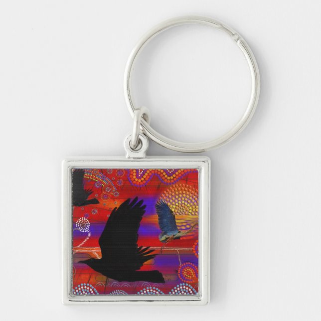 Sunset on Lake Wendouree Australian Aboriginal Art Key Ring (Front)