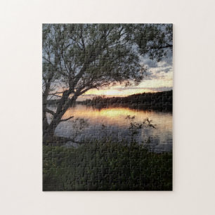 Sunset on Lake With Tree Jigsaw Puzzle