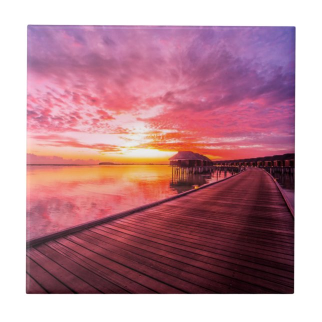 Sunset on Maldives Island | Water Villas Resort Tile (Front)