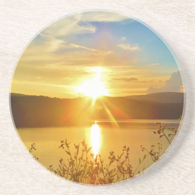 Sunset on mountain Lake Arrowhead Coaster (Front)