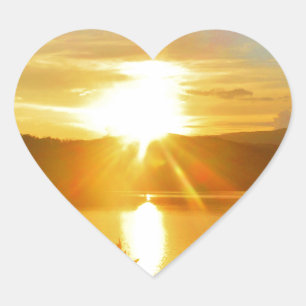 Sunset on mountain Lake Arrowhead Heart Sticker