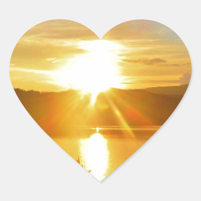 Sunset on mountain Lake Arrowhead Heart Sticker (Front)