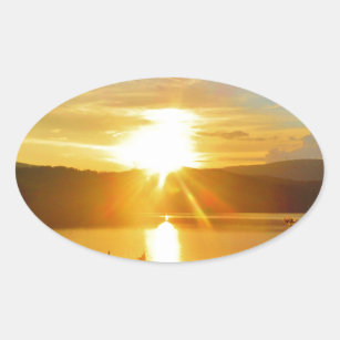 Sunset on mountain Lake Arrowhead Oval Sticker