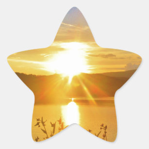 Sunset on mountain Lake Arrowhead Star Sticker