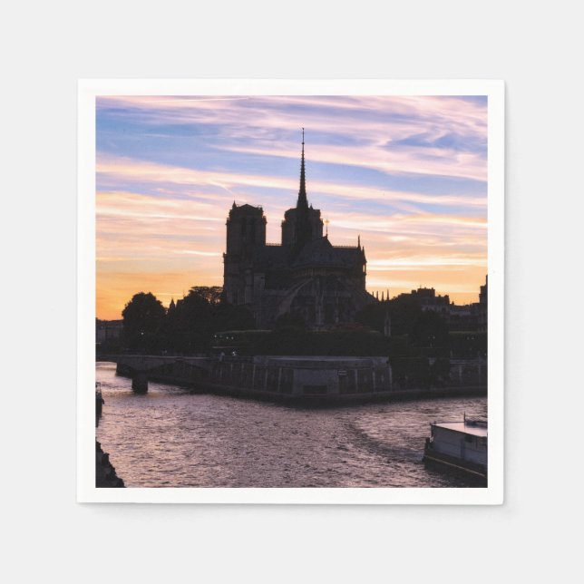 Sunset on Notre Dame de Paris - Paris, France Napkin (Front)