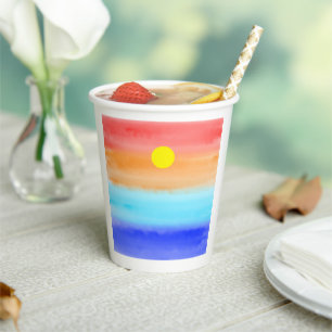 Sunset on ocean watercolor Abstract art Ombre Paper Cups