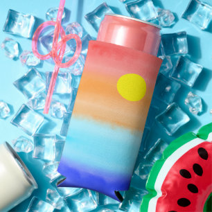 Sunset on ocean watercolor Abstract art Ombre Seltzer Can Cooler