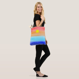 Sunset on ocean watercolor Abstract art Ombre Tote Bag