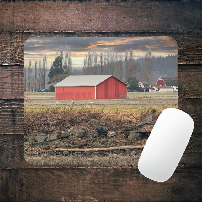 Sunset on Red Barn at Fir Island Farm Mouse Pad (Creator Uploaded)