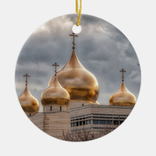 Sunset on Russian Orthodox Cathedral in Paris Ceramic Tree Decoration