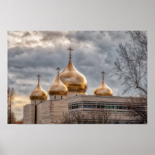 Sunset on Russian Orthodox Cathedral in Paris Poster