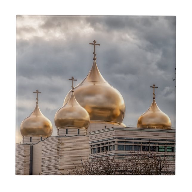 Sunset on Russian Orthodox Cathedral in Paris Tile (Front)