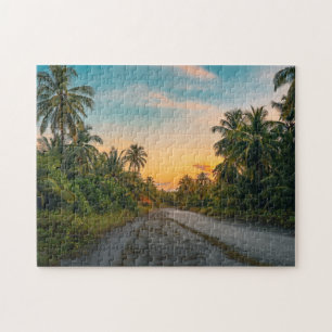 Sunset on Sandy Beach Path Jigsaw Puzzle