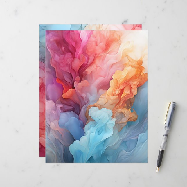 Sunset on Sea Alcohol Ink Scrapbook Paper (Front/Back In Situ)