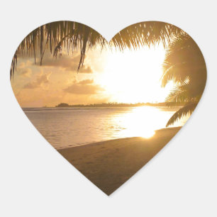 sunset on the beach heart sticker